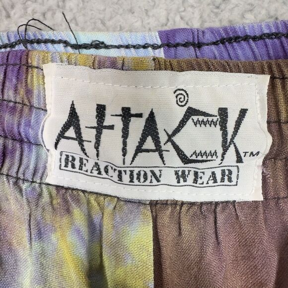 Vintage Attack Reaction Wear Tie Dye Pants L Purple Yellow Rayon Boho Grunge USA - Picture 7 of 13